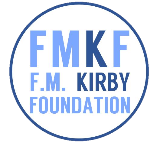 FMKF F.M. Kirby Foundation in light blue and dark blue font. The K and Kirby are dark blue. In a circle.